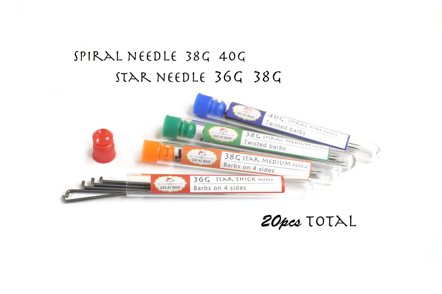 20pcs Star & Spiral Felting Needles Set - Star (36G, 38G), Spiral (38G, 40G) - 5pcs each size