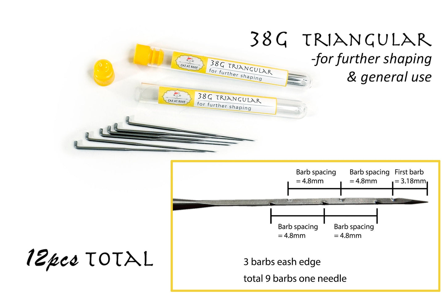 12pcs Triangular Felting Needles - pick your size